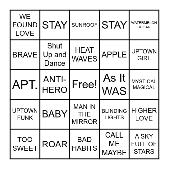 DISCO BINGO Card