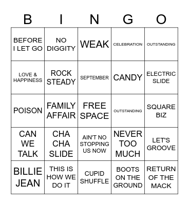 FAMILY REUNION MUSIC BINGO Card