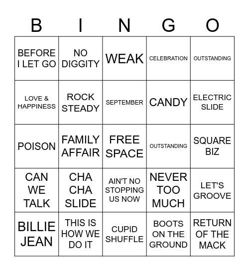 FAMILY REUNION MUSIC BINGO Card