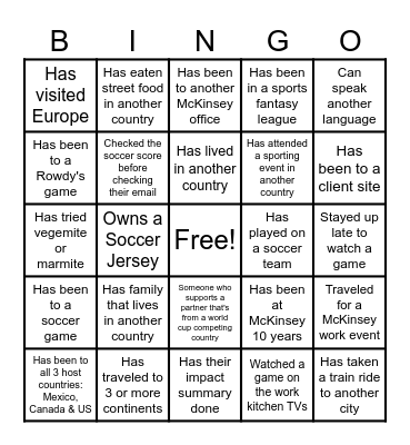 World Cup Bingo Card