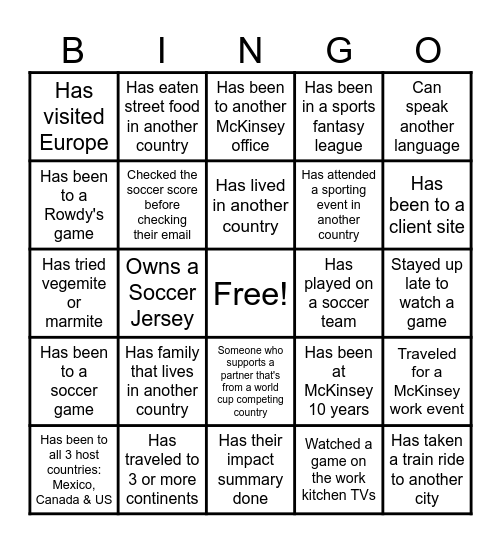 World Cup Bingo Card