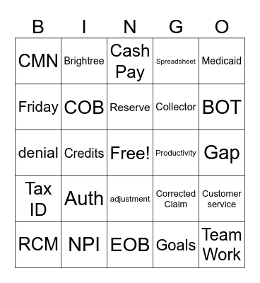 Medical Billing Bingo Card