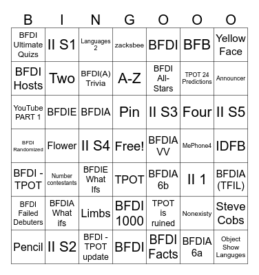 2 new BFDI videos Bingo Card