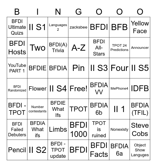 2 new BFDI videos Bingo Card