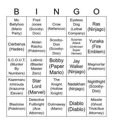 Skull [Round 2] Imp's Favorite Characters Bingo Card