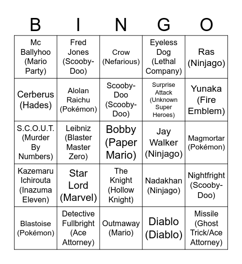 Spare Card #2 [Round 2] Imp's Favorite Characters Bingo Card