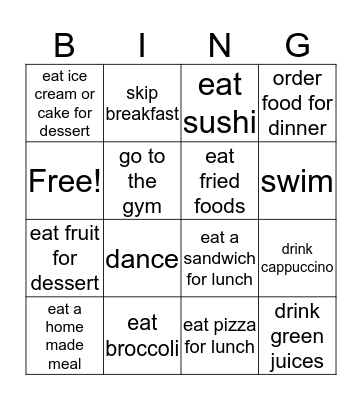 Healthy Habits Bingo Card