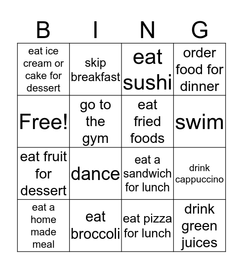 Healthy Habits Bingo Card