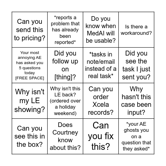 AE Bingo Card
