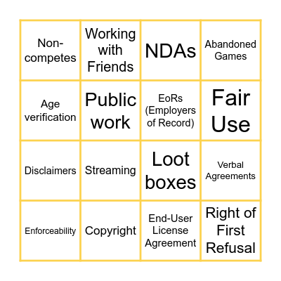Legal Bingo Card