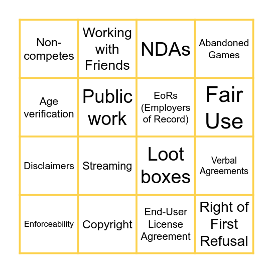 Legal Bingo Card