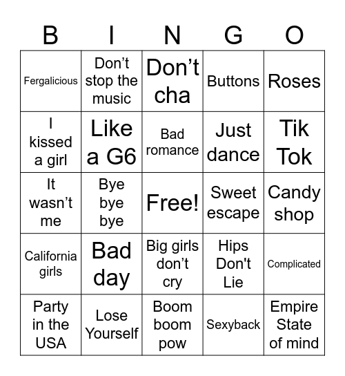 2000s Bingo Card