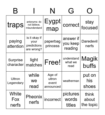 Prediction Bingo Card