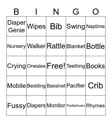 Baby Shower Bingo! Bingo Card