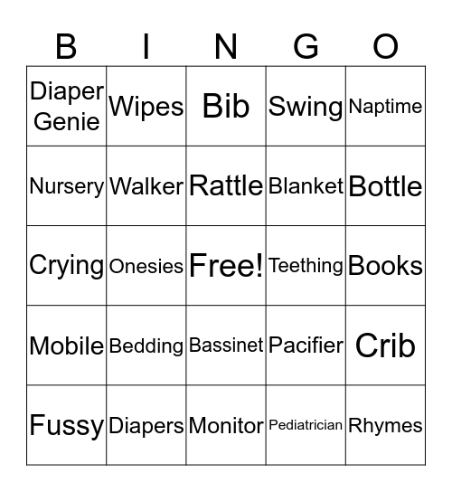 Baby Shower Bingo! Bingo Card