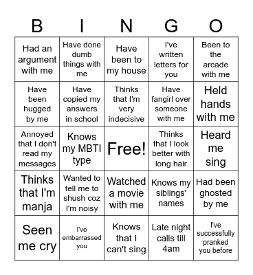 Untitled Bingo Card