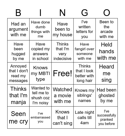 Untitled Bingo Card