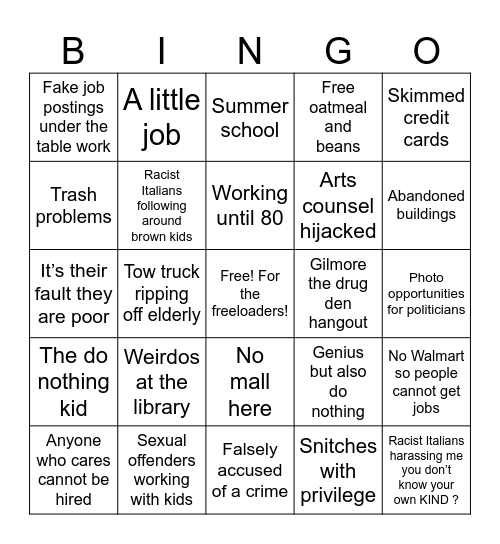 Waltham Insanity Bingo Card