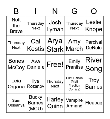 ellis’s fave characters Bingo Card