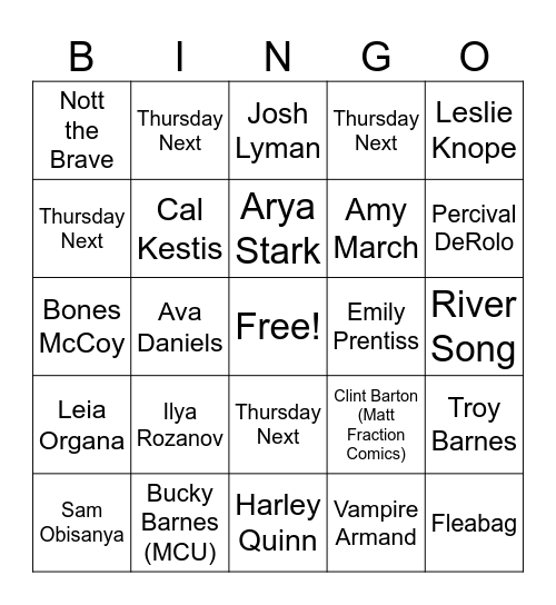 ellis’s fave characters Bingo Card