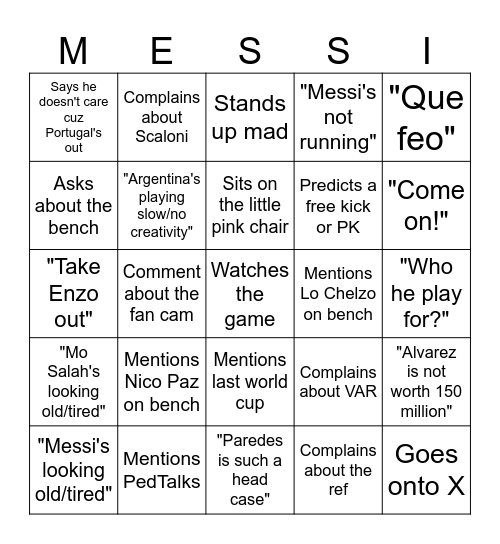 Argentina vs Egypt Bingo Card
