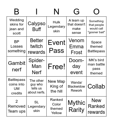 MR's Season 9 Bingo Board Bingo Card