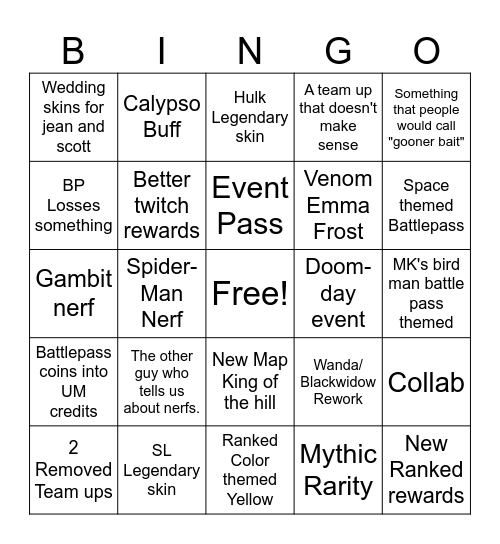 MR's Season 9 Bingo Board Bingo Card