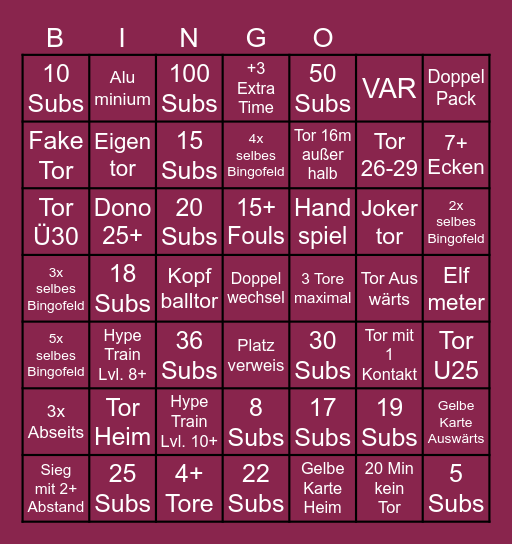 Supercup: Paris Saint-German - Aston Villa Bingo Card
