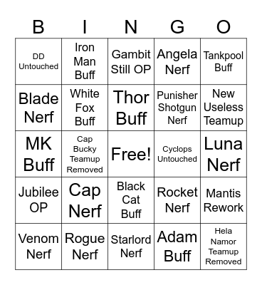 Marvel Rivals S9 Predictions Bingo Card