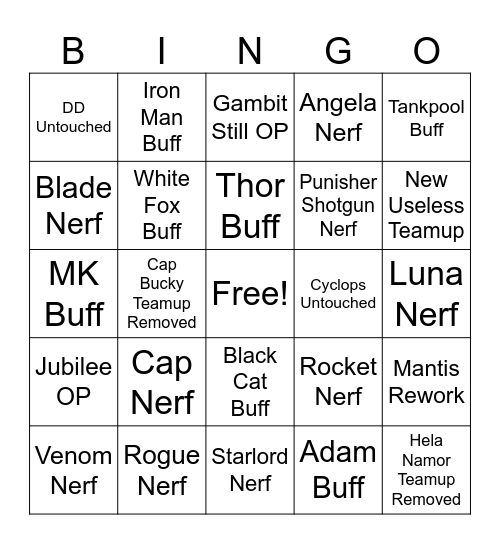 Marvel Rivals S9 Predictions Bingo Card