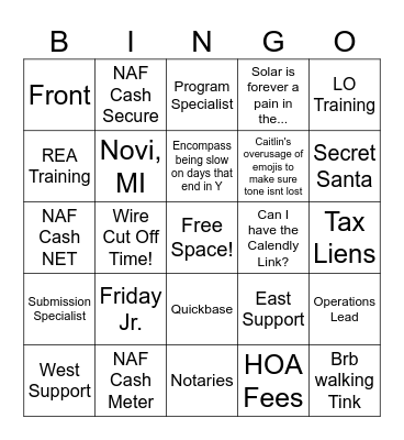 NAF Cash Bingo! Bingo Card