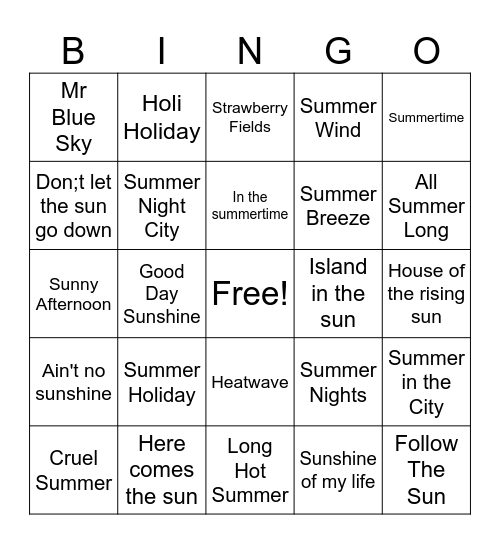 SUMMERTIME BINGO Card