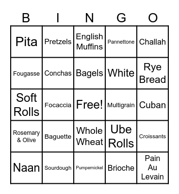 Breads I Have Tried Bingo Card