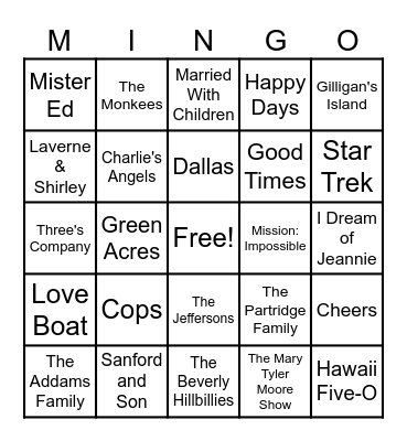 TV Theme Songs Bingo Card