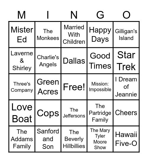 TV Theme Songs Bingo Card