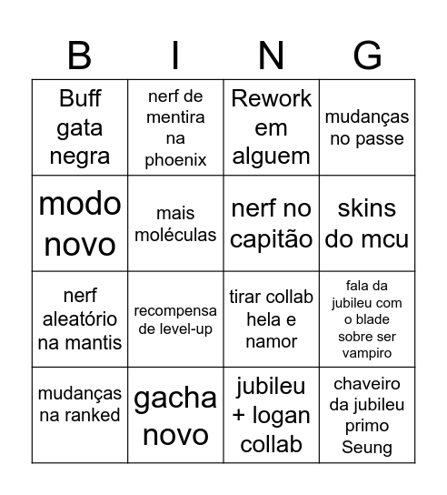 Marvel bingo Card
