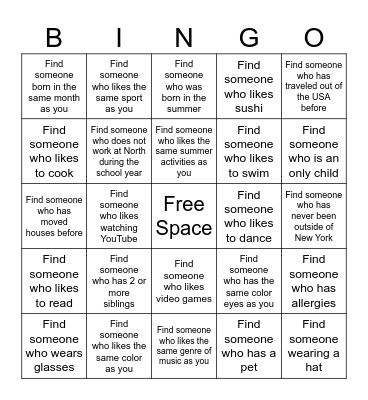 Human Bingo Card