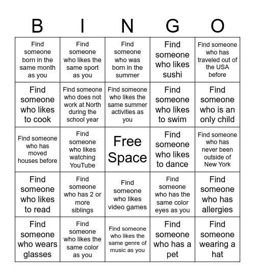 Human Bingo Card