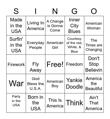 Independence SINGO Bingo Card