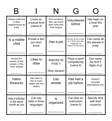 Untitled Bingo Card