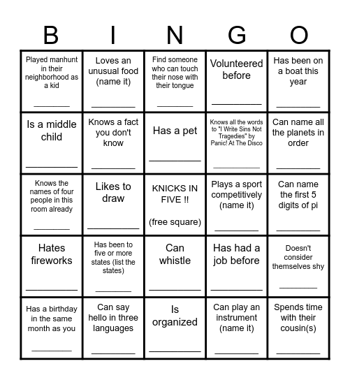 Untitled Bingo Card