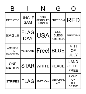 PATRIOTIC Bingo Card