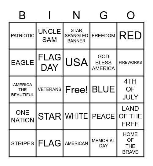PATRIOTIC Bingo Card