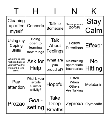 Therapy Bingo Card