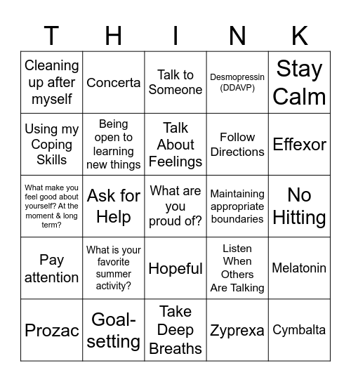 Therapy Bingo Card