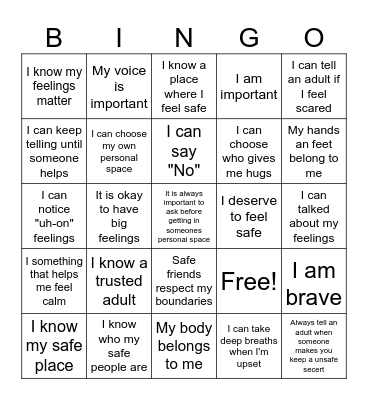 My Safety Bingo Card