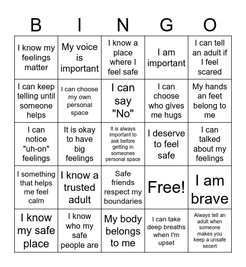 My Safety Bingo Card