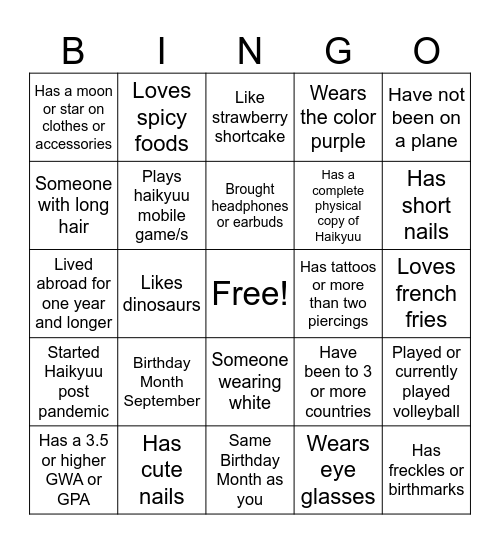 Ice Breaker Bingo Card