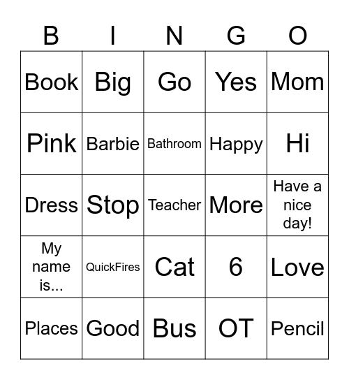 OLLIE CLAIRE AAC BINGO Card