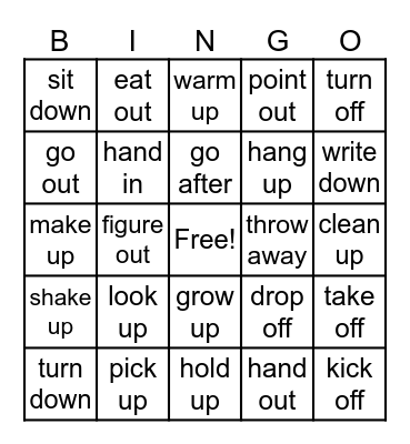 Phrasal Verbs Bingo Card